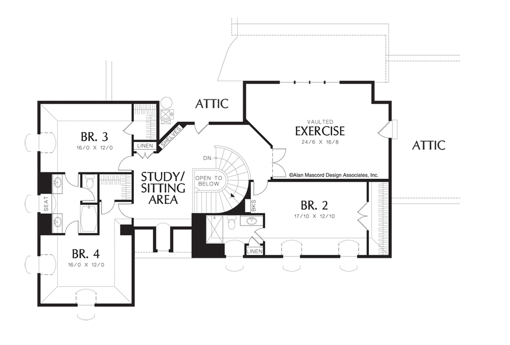 Upper Floor Plan image for Mascord Toussaint-Mother's Suite wih Private Courtyard-Upper Floor Plan