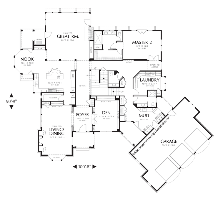 Main Floor Plan image for Mascord Hallsville-Large European Country Design with Angled Garage-Main Floor Plan