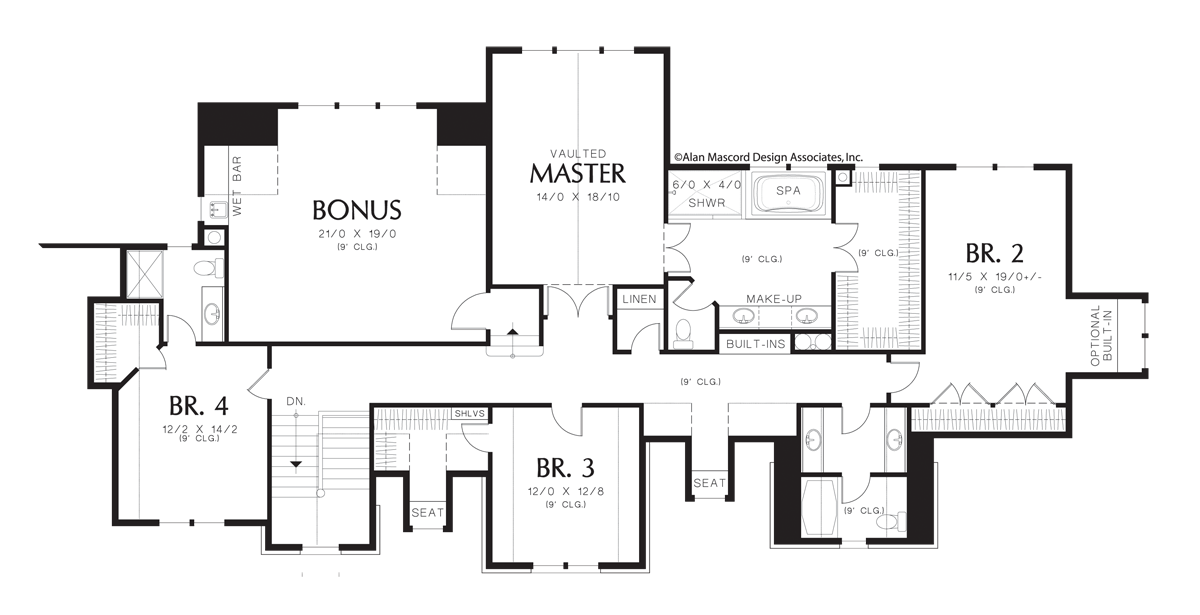 Upper Floor Plan image for Mascord Lyndale-Unique Architectural Details in Simple Floor Plan-Upper Floor Plan