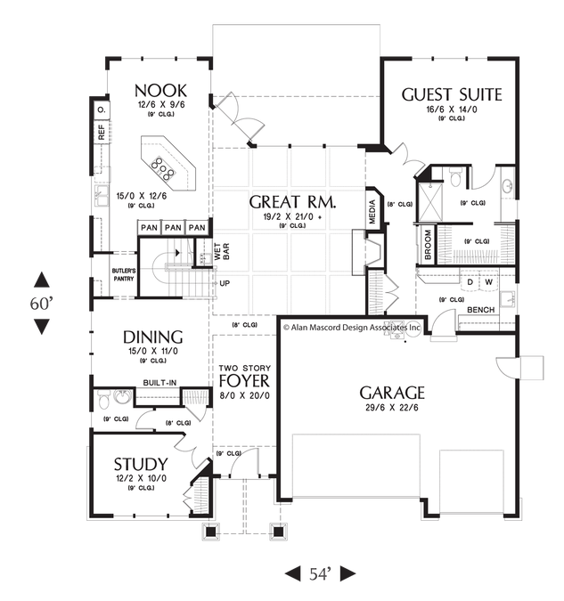 Main Floor Plan image for Mascord Tualatin-Luxurious Craftsman Home with Attractive Amenities-Main Floor Plan