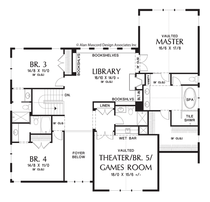 Upper Floor Plan image for Mascord Tualatin-Luxurious Craftsman Home with Attractive Amenities-Upper Floor Plan