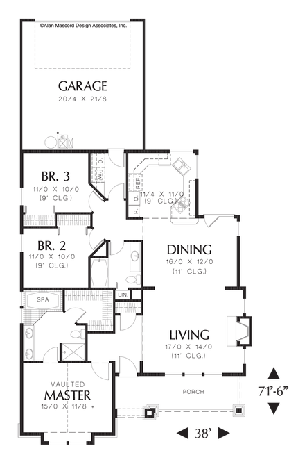 Main Floor Plan image for Mascord Brogan-One Level Plan with Garage in Back-Main Floor Plan