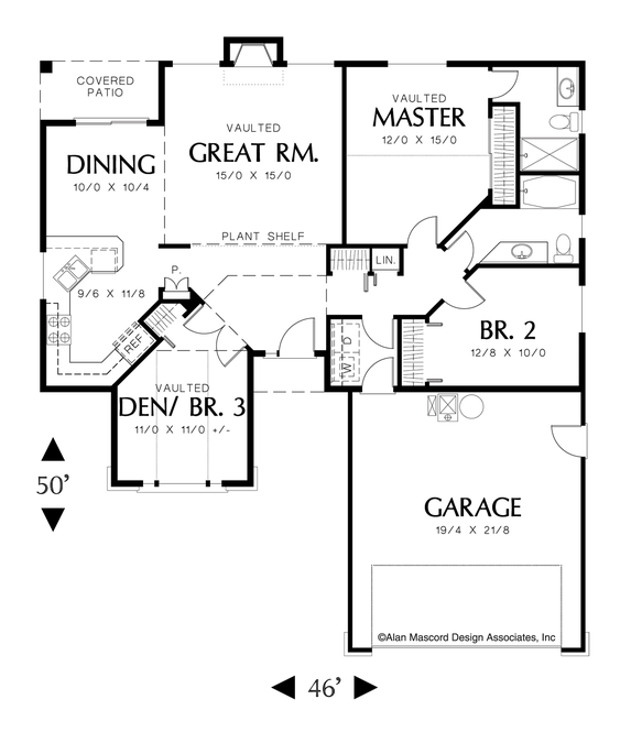Main Floor Plan image for Mascord Harrigans-One Level Great Room Plan with Covered Patio-Main Floor Plan