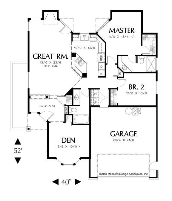 Main Floor Plan image for Mascord Naylor-Great Room Plan with Bay Window in Den-Main Floor Plan