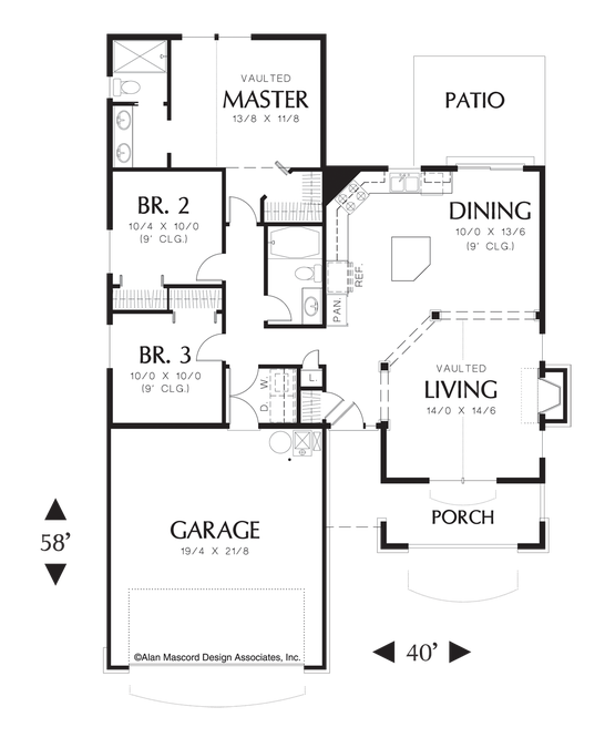 Main Floor Plan image for Mascord Cypress-Warm, Open Cottage Plan-Main Floor Plan