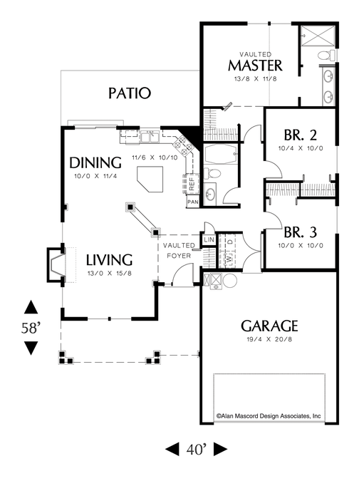 Main Floor Plan image for Mascord Woodbine-Charming Plan with Covered Porch-Main Floor Plan