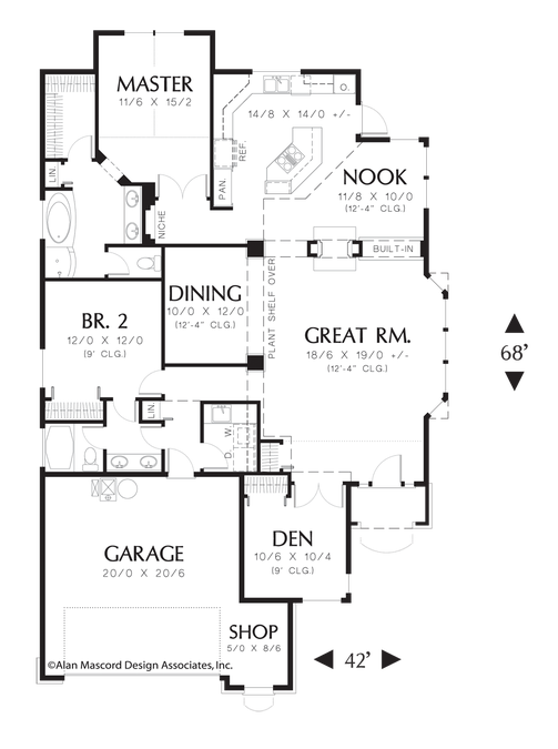 Main Floor Plan image for Mascord Langdon-Multi-Gabled Great Room Plan-Main Floor Plan