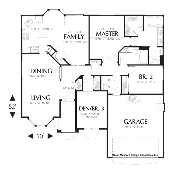 Main Floor Plan image for Mascord Carter-Traditional Plan with Covered Entry and Columns-Main Floor Plan