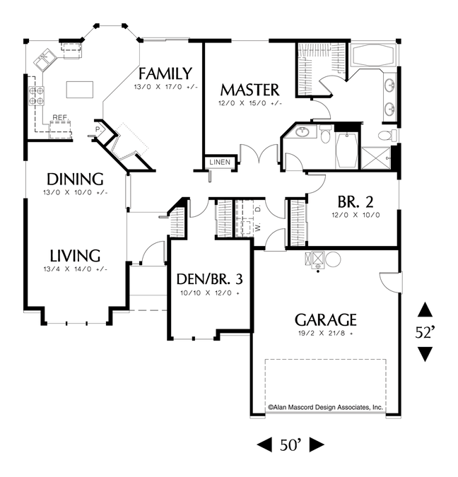 Main Floor Plan image for Mascord Corrigan-Single Story 3 Bedroom Plan-Main Floor Plan