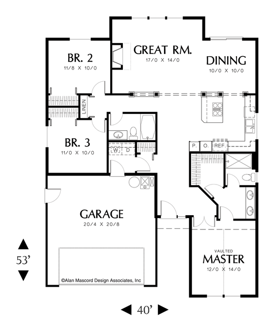 Main Floor Plan image for Mascord Maddox-Open Floor Plan in Split Bedroom Design-Main Floor Plan