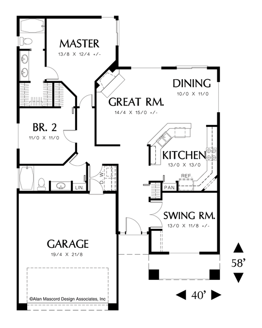 Main Floor Plan image for Mascord Laureline-Charming One Level Plan with Swing Room-Main Floor Plan