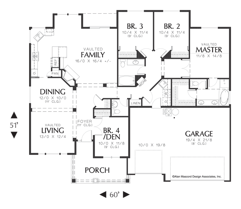 Main Floor Plan image for Mascord Blake-4 Bedroom One Level Craftsman Plan-Main Floor Plan