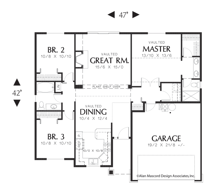 Main Floor Plan image for Mascord Larkspur-Easy Living Traditional Plan-Main Floor Plan