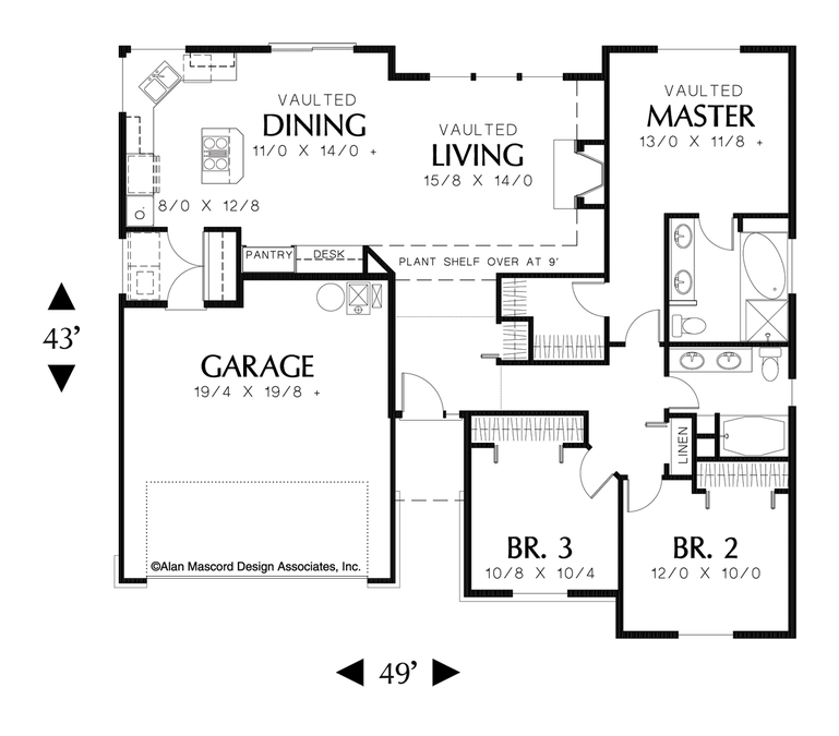 Main Floor Plan image for Mascord Patmore-Traditional 3 Bedroom Plan-Main Floor Plan