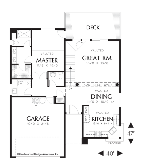 Main Floor Plan image for Mascord Rosebay-Cottage Plan for Narrow, Sloping Lot-Main Floor Plan