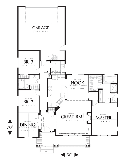 Main Floor Plan image for Mascord Glenhaven-Craftsman Plan with Front Porch-Main Floor Plan