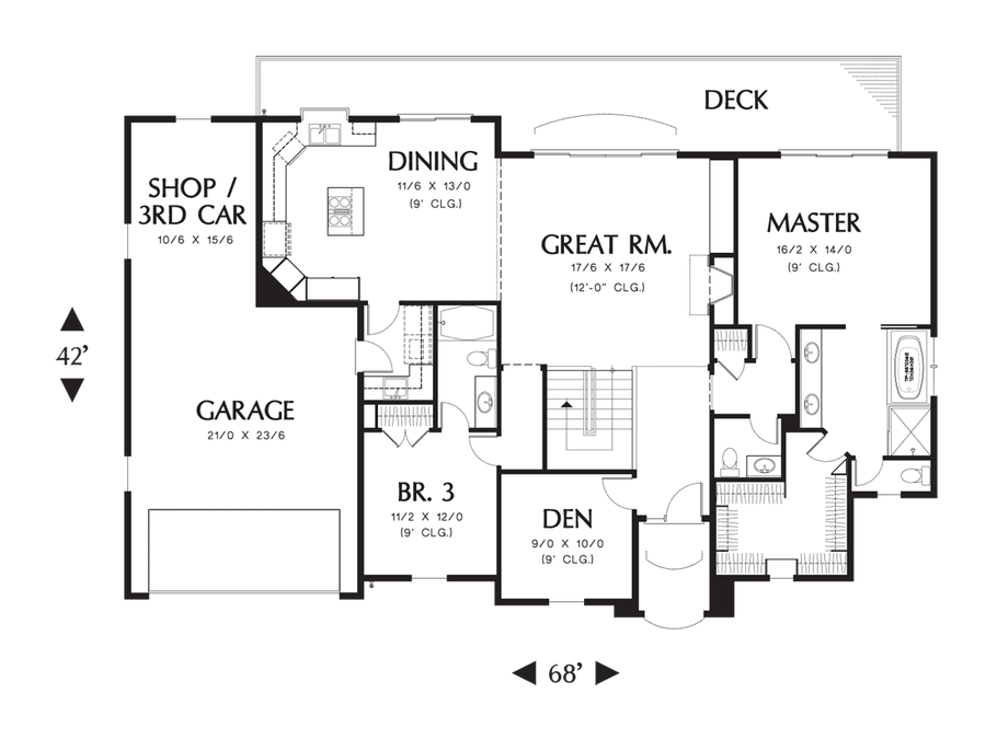 Main Floor Plan image for Mascord Tumalo-Beautiful Sloped Lot Home with Daylight Basement-Main Floor Plan