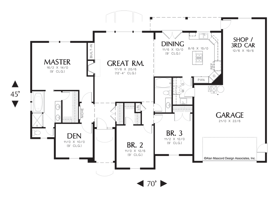 Main Floor Plan image for Mascord Sanderstone-Traditional Plan with Vaulted Ceiling-Main Floor Plan