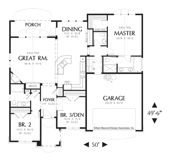 Main Floor Plan image for Mascord Reagan-Traditional Great Room Plan with Grand Entry-Main Floor Plan