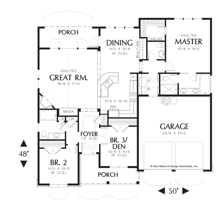 Main Floor Plan image for Mascord Godfrey-Craftsman Plan with Porch-Main Floor Plan
