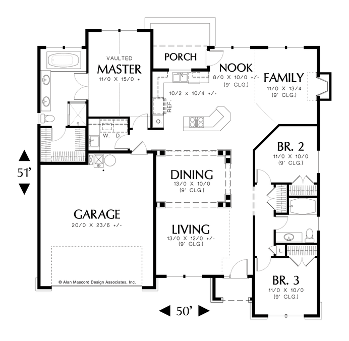 Main Floor Plan image for Mascord Brookings-Functional Family Home Plan with Tall Windows-Main Floor Plan