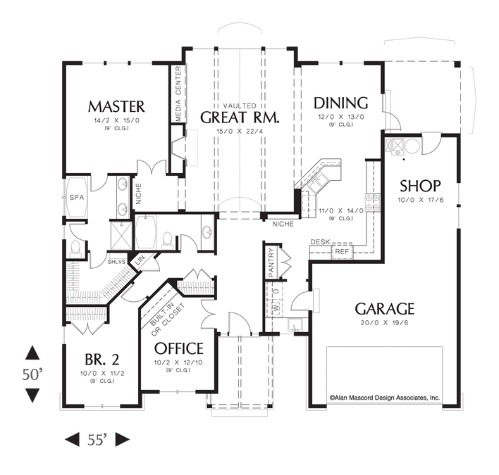 Main Floor Plan image for Mascord Pendleton-One Story French Plan with Luxurious Master Bedroom-Main Floor Plan