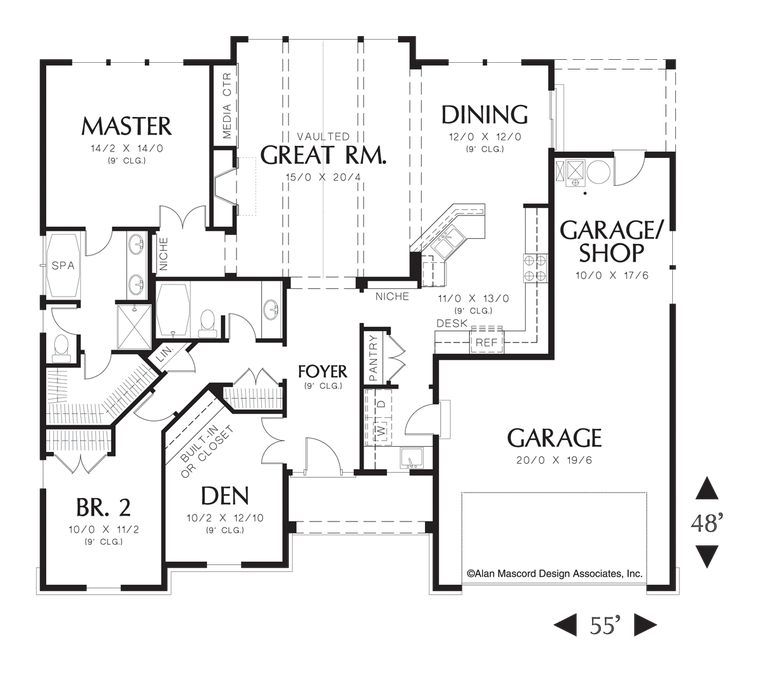 Main Floor Plan image for Mascord Avondale-One Story Craftsman Plan with Stone Accents-Main Floor Plan