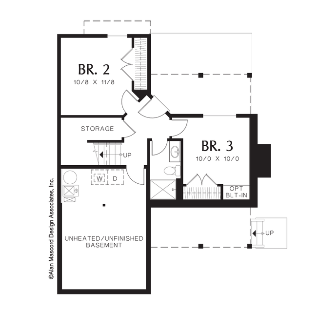 Lower Floor Plan image for Mascord Amorette-2 Level Cottage Plan with Stone Chimney-Lower Floor Plan