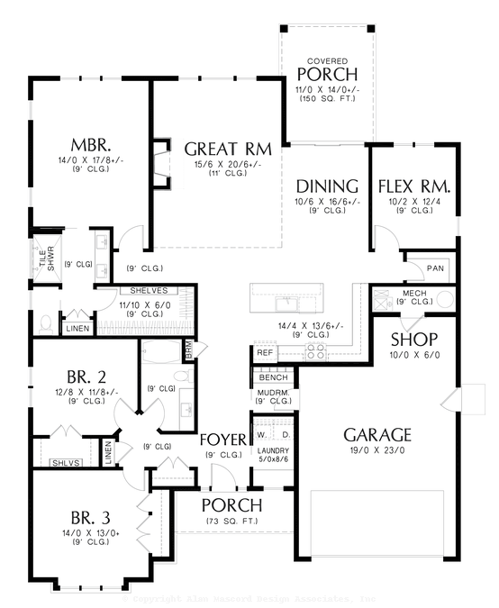 Main Floor Plan image for Mascord Prairie Haven-Modern Prairie Ranch Home with Luxury Amenities, Flexible Spaces & Seamless Indoor-Outdoor Living-Main Floor Plan