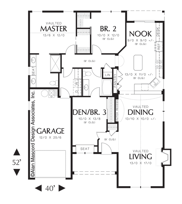 Main Floor Plan image for Mascord Northwood-European Cottage Plan with Living Areas Up Front-Main Floor Plan