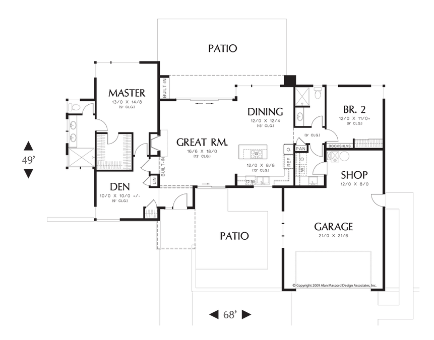 Main Floor Plan image for Mascord Queensbury-Flat Roof Modern Version of Plan 1163-Main Floor Plan