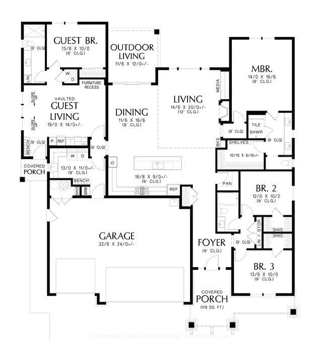 Main Floor Plan image for Mascord Maidenvale-Great Ranch Home with Separate Guest Living Suite-Main Floor Plan
