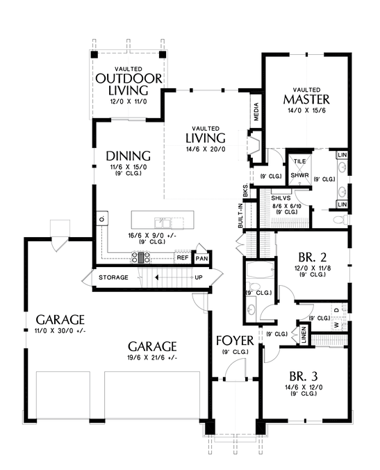 Main Floor Plan image for Mascord Breve-Craftsman Ranch with Three Car Garage-Main Floor Plan