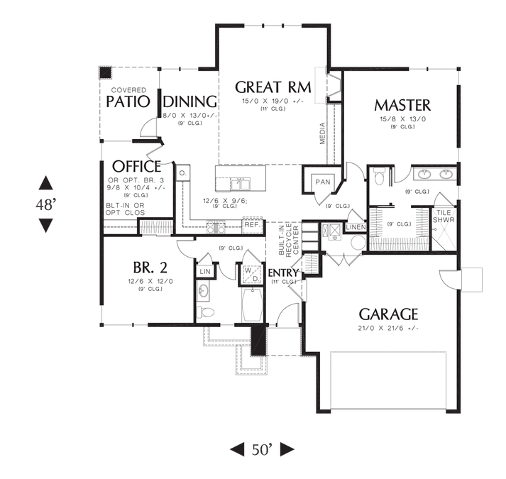 Main Floor Plan image for Mascord Modern Ranch-Modern Home Designed for Maximum Efficiency Without Compromise-Main Floor Plan