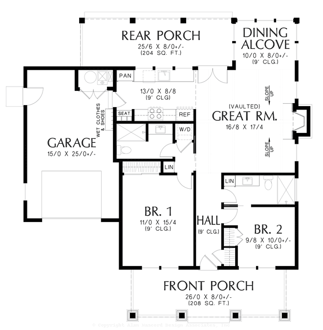 Main Floor Plan image for Mascord Milltown-Cozy Craftsman Plan-Main Floor Plan