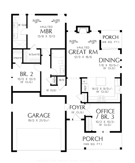 Main Floor Plan image for Mascord Birchwood-modern 3-bedroom farmhouse floor plan-Main Floor Plan