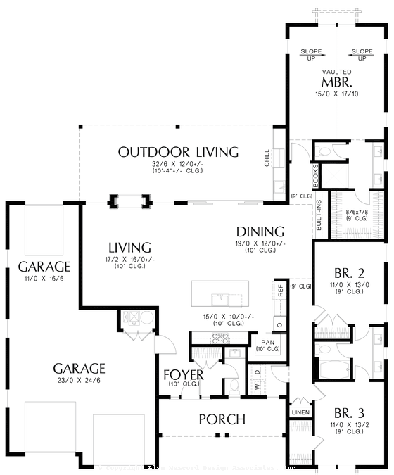 Main Floor Plan image for Mascord Muldover-Farmhouse with Through Garage and Great Outdoor Spaces-Main Floor Plan