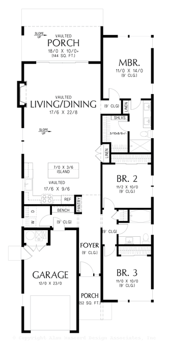 Main Floor Plan image for Mascord Butternut Pine-Great Narrow Plan for Urban, Infill, or Restrictive Lots-Main Floor Plan