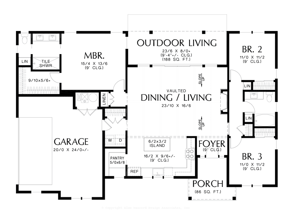 Main Floor Plan image for Mascord Gremory-Farmhouse Ranch with Split Bedrooms-Main Floor Plan