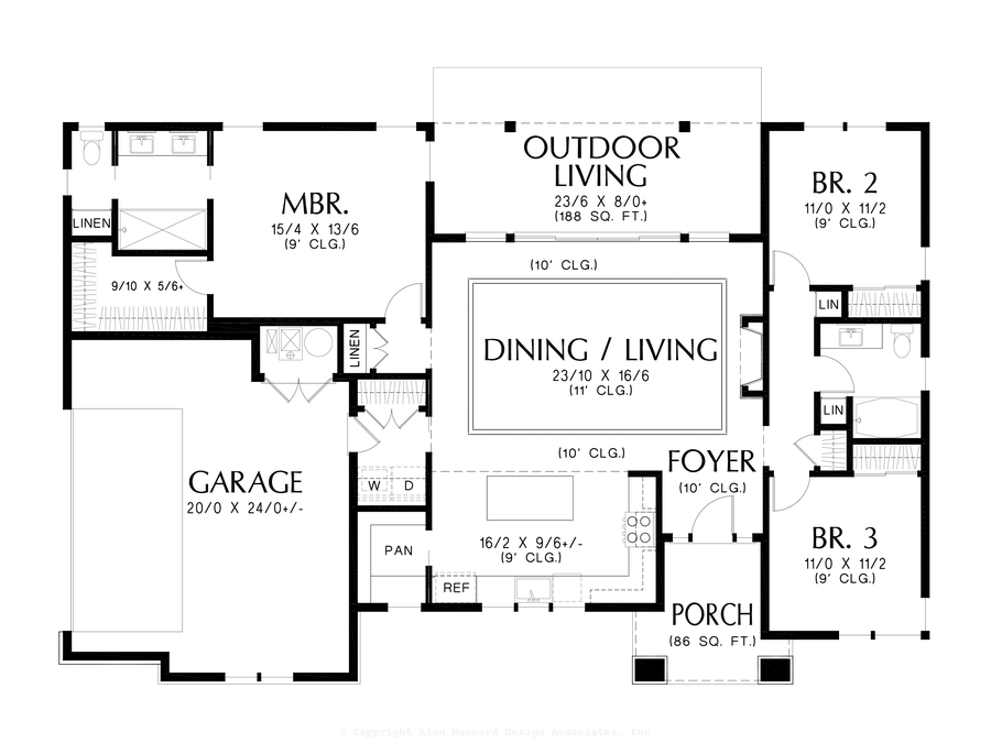 Main Floor Plan image for Mascord Cheyenne-Delightful Modern Prairie Layout-Main Floor Plan