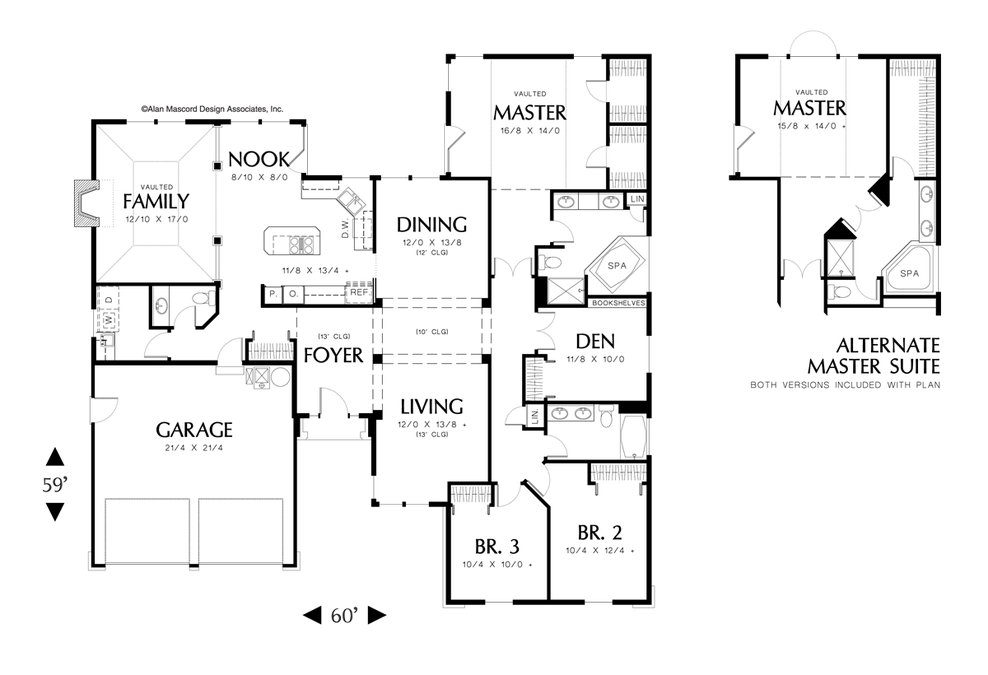 Main Floor Plan image for Mascord Emmet-Large Windows and Vaulted Ceilings-Main Floor Plan