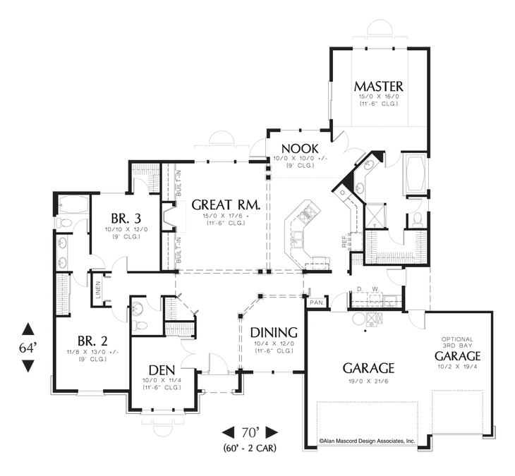 Main Floor Plan image for Mascord Stephen-Ranch Style Plan with Great Lighting-Main Floor Plan