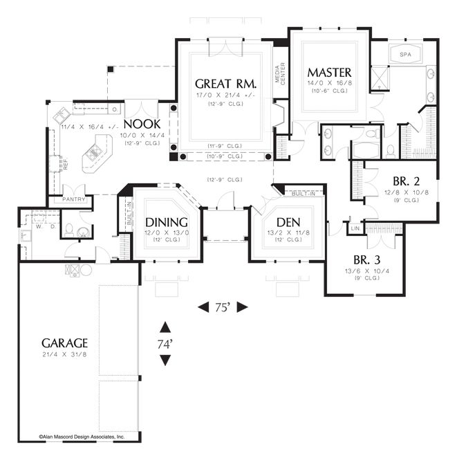 Main Floor Plan image for Mascord Ellendale-Charming Single Story Plan with French Doors-Main Floor Plan