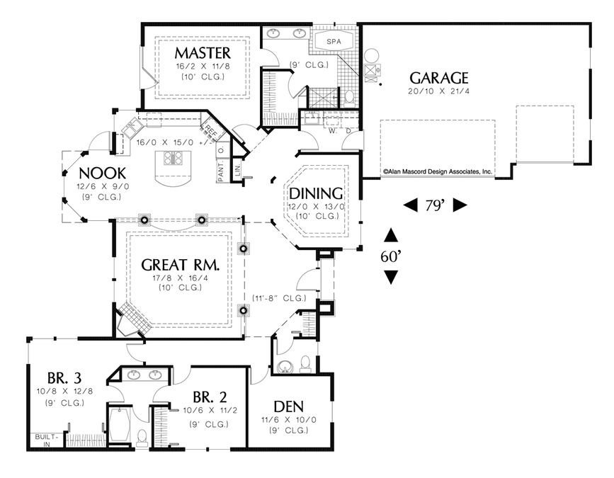 Main Floor Plan image for Mascord Shawnee-Ranch Style Plan with Luxurious Master Bath-Main Floor Plan