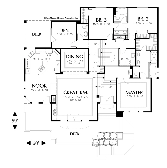Main Floor Plan image for Mascord Parkview-Split-level Plan with Large Kitchen-Main Floor Plan