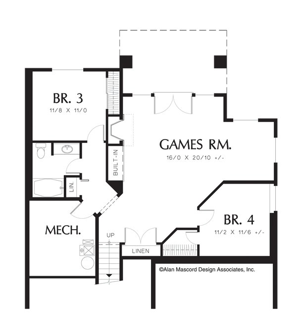 Lower Floor Plan image for Mascord Kentwood-4 Bedroom Colonial Plan with Deck-Lower Floor Plan