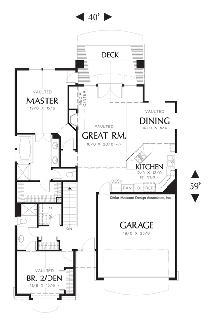 Main Floor Plan image for Mascord Kentwood-4 Bedroom Colonial Plan with Deck-Main Floor Plan