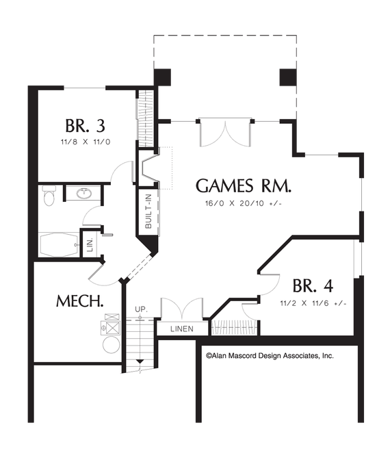 Lower Floor Plan image for Mascord Nicole-Craftsman Plan with Large Gathering Areas-Lower Floor Plan