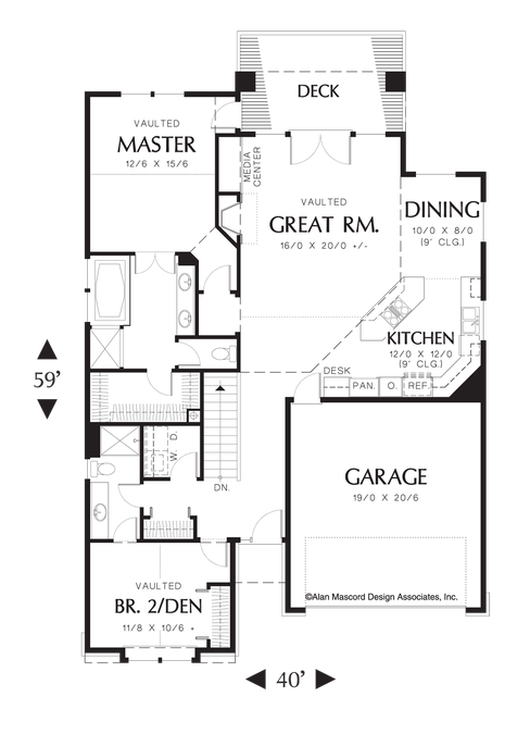 Main Floor Plan image for Mascord Nicole-Craftsman Plan with Large Gathering Areas-Main Floor Plan