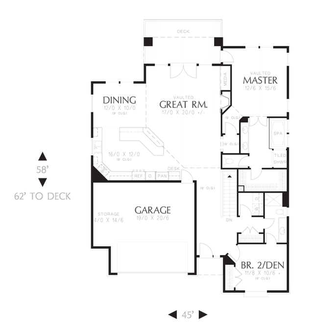 Main Floor Plan image for Mascord Newmarket-Deceptively Spacious Cottage Plan-Main Floor Plan